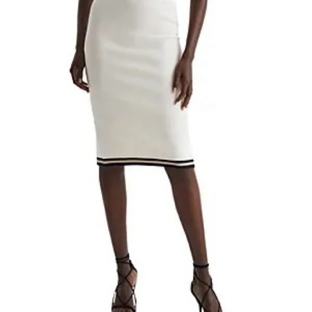 Reiss White Pencil Skirt with Black Stripe Hem